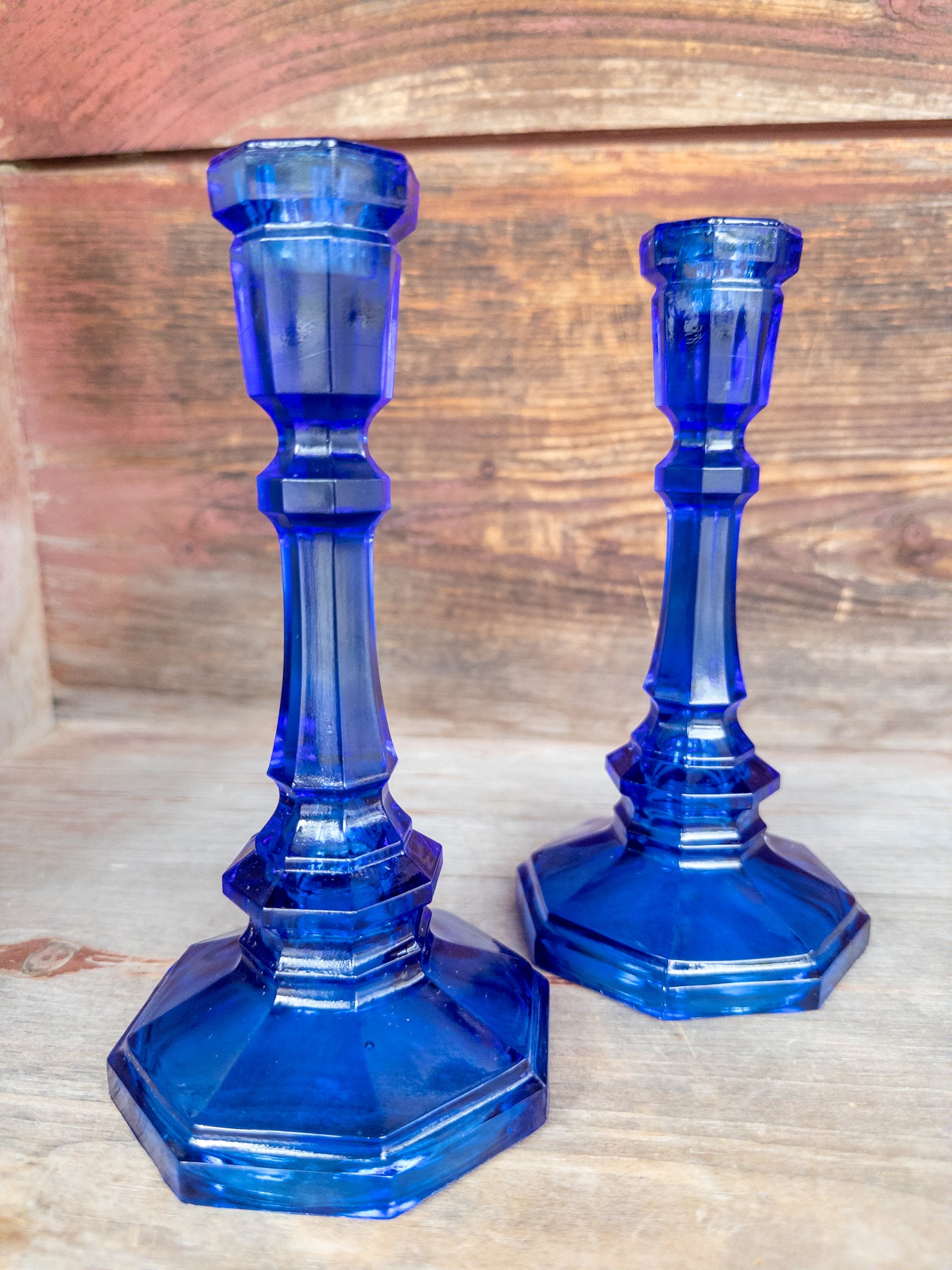 S/2, Vintage Cobalt Glass Candle Sticks