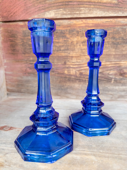 S/2, Vintage Cobalt Glass Candle Sticks