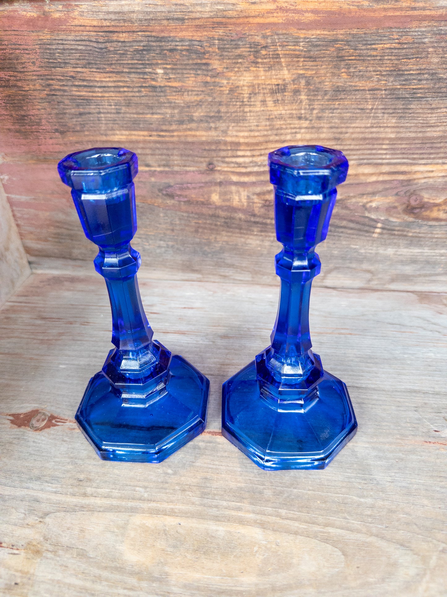S/2, Vintage Cobalt Glass Candle Sticks