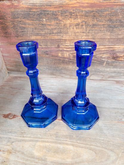 S/2, Vintage Cobalt Glass Candle Sticks