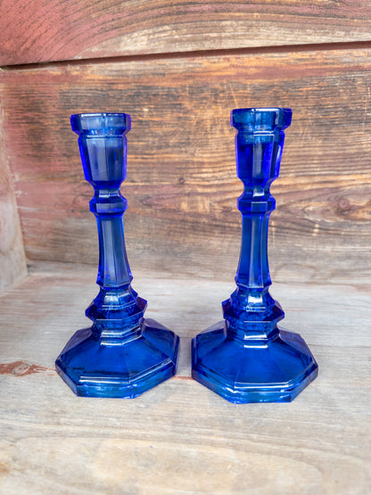 S/2, Vintage Cobalt Glass Candle Sticks