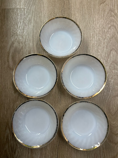 Set of 5 Vintage Anchor Hocking Oven Proof Milk Glass Shell Dinnerware/Dessert/Berry Bowls