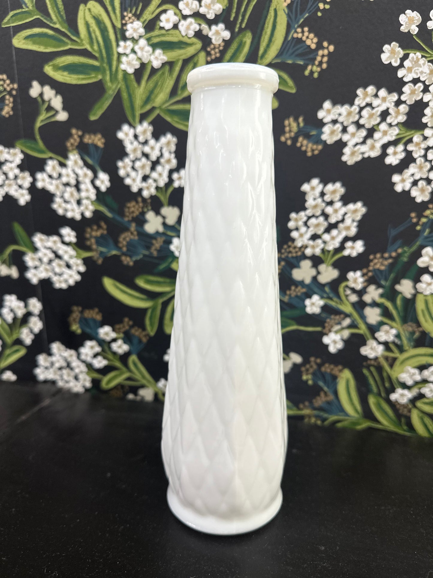 Vintage E.O. Brody Co. USA Diamond Quilted Milk Glass 8 1/2" Bud Vase