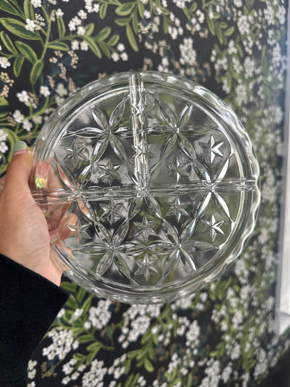 Vintage Glass Stars Divided 3 Way Glass Tidbit Tray