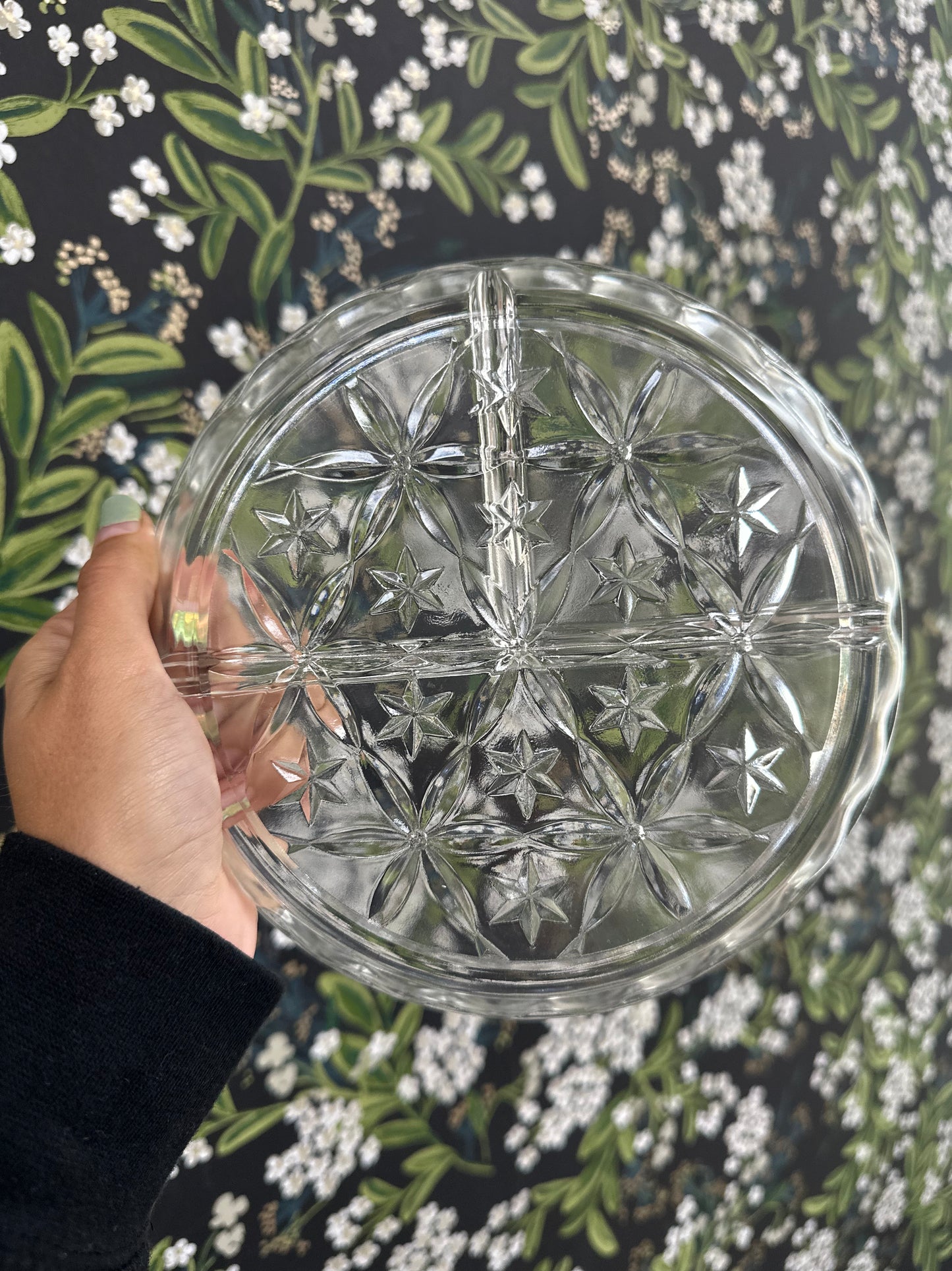 Vintage Glass Stars Divided 3 Way Glass Tidbit Tray