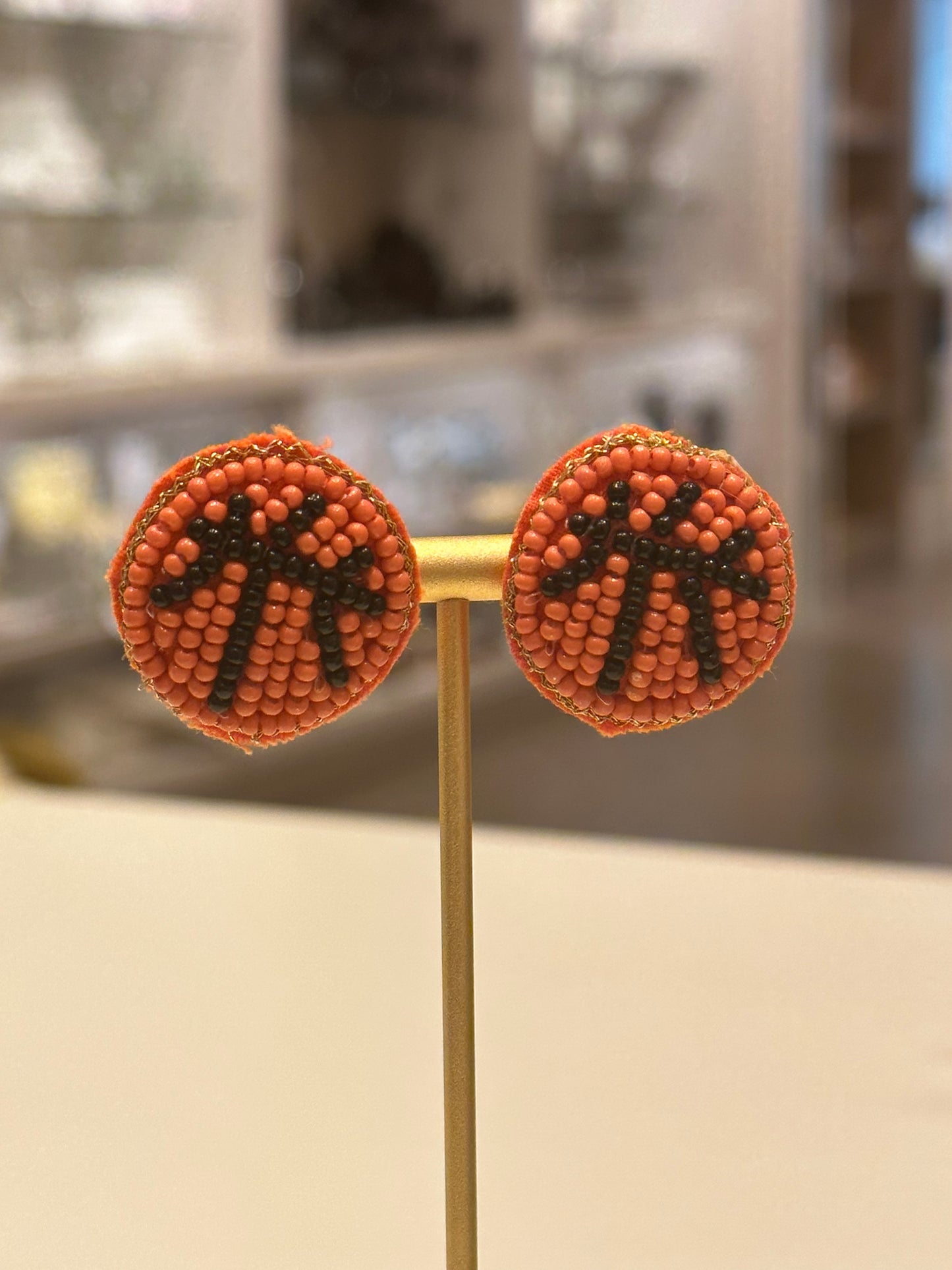 Basketball Beaded Stud Earring