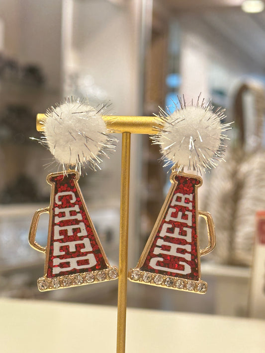 Red Cheer Cone w/ PomPom Earring