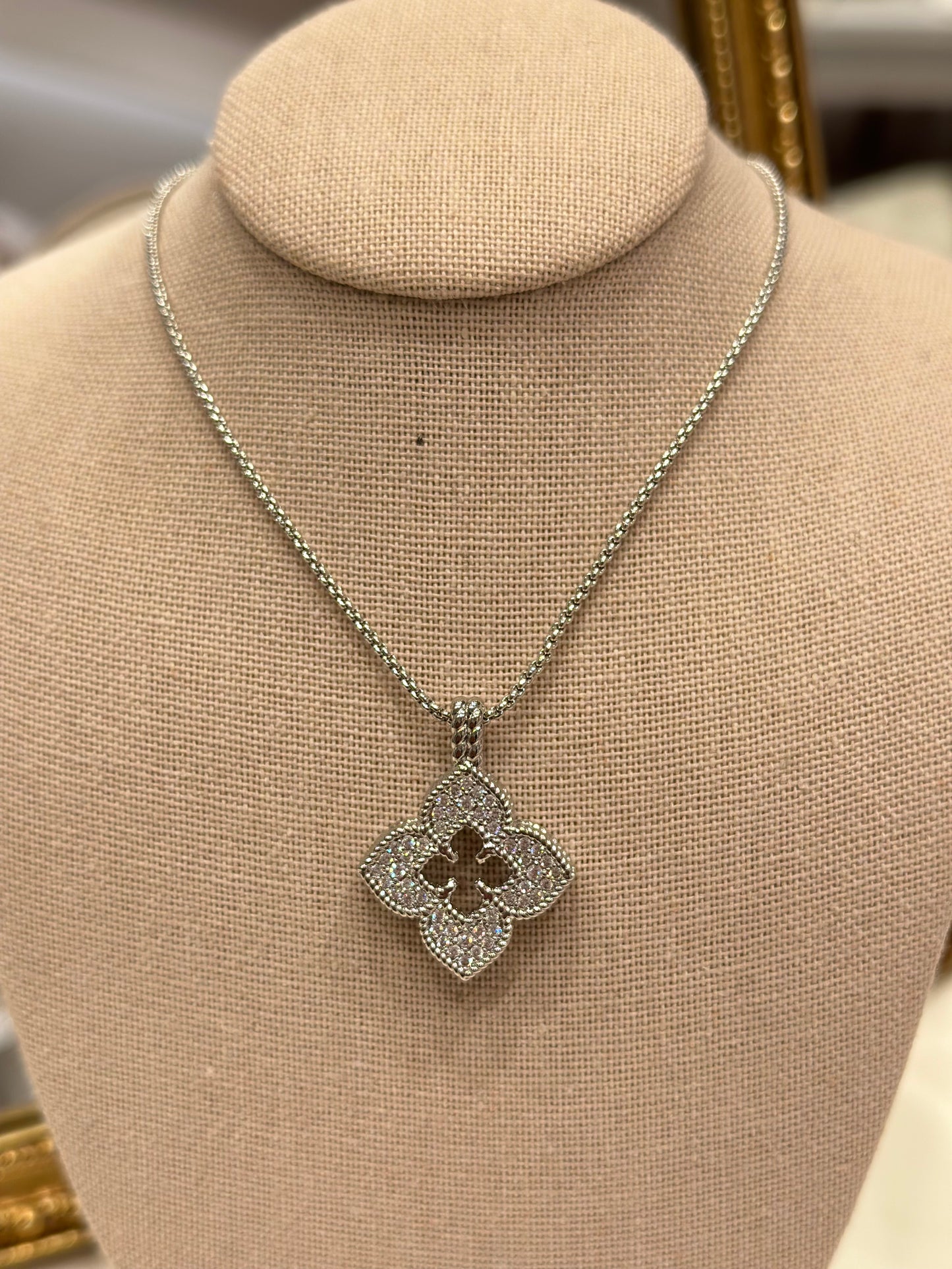 Silver Crystal Clover Adjustable Necklace