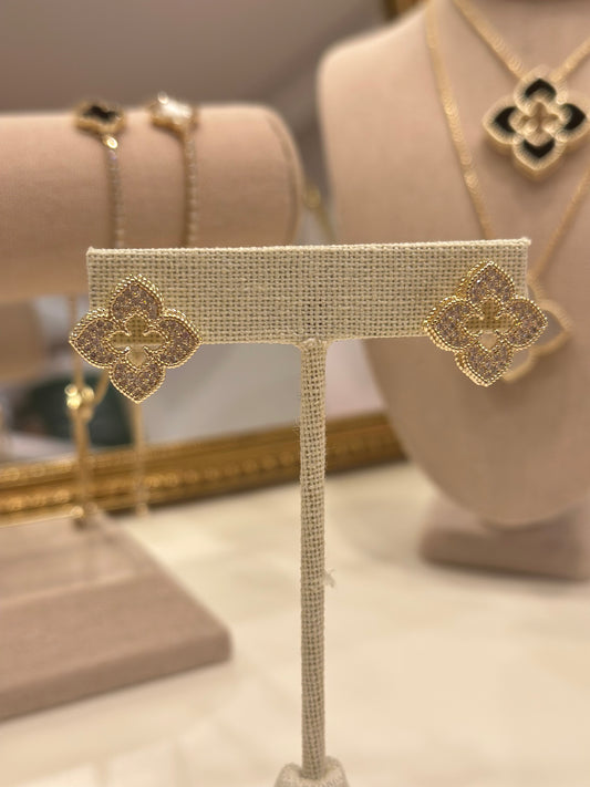 Large Crystal Gold Clover Stud Earring