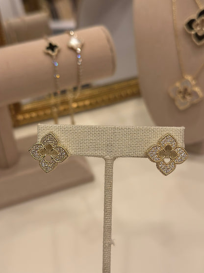 Large Crystal Gold Clover Stud Earring