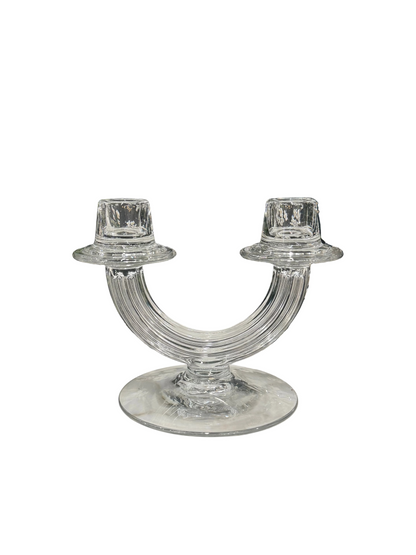 Vintage Clear Glass Art Deco Style Double Candlestick Holder