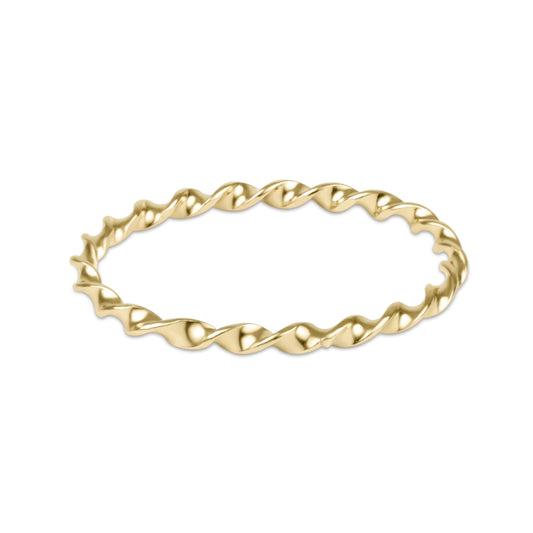 enewton Classic Gold Twisted Thin Band Ring in Size 7 shown upright on white