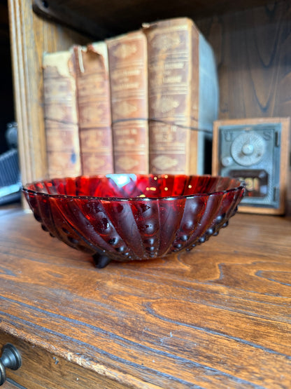 Vintage Anchor Hocking Royal Ruby Glass Serving Bowl w/ Hobnail Pattern