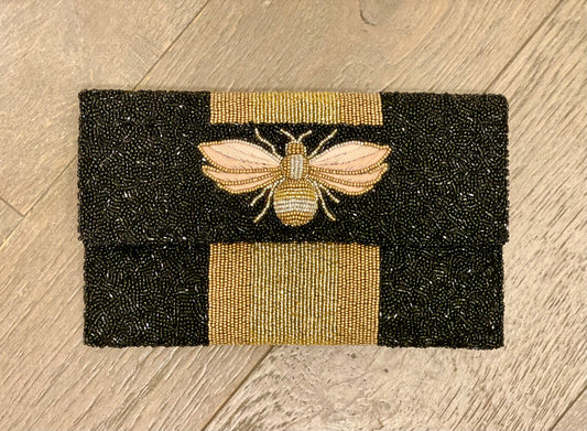 Black Gold Bee W/ Gold Stripe Evening Bag