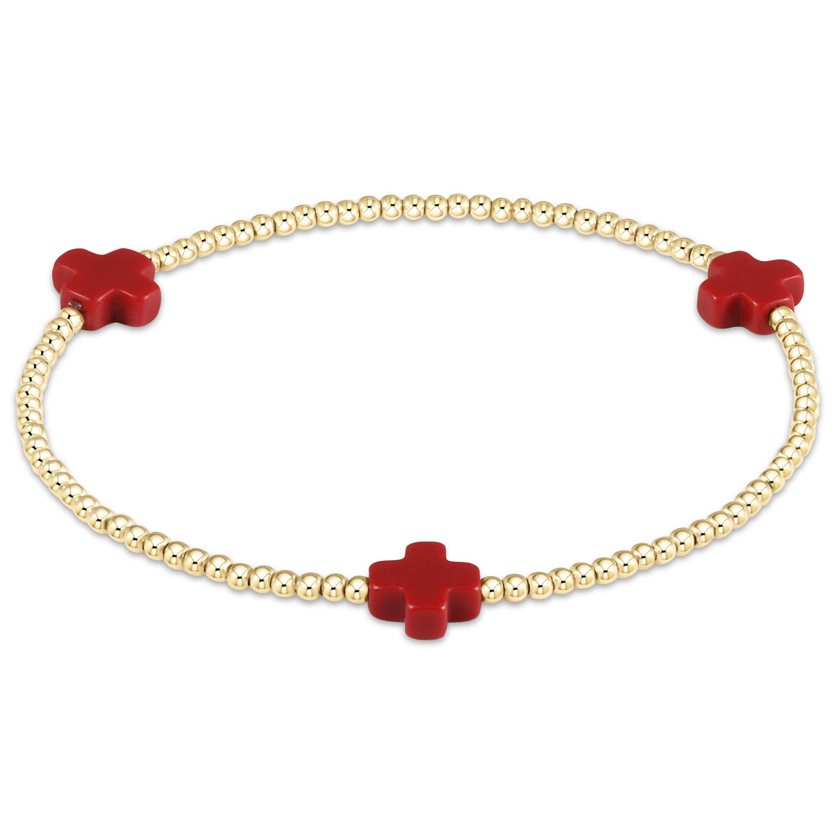 enewton Signature Cross 2mm Gold Beaded Bracelet in Red shown flat on a plain white background
