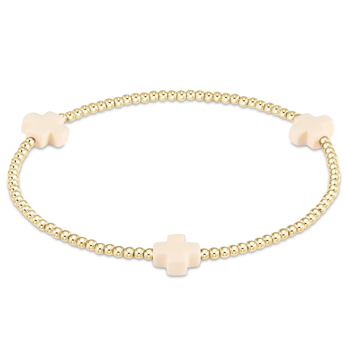 enewton Signature Cross 2mm Gold Beaded Bracelet in Off-White shown flat on a plain white background