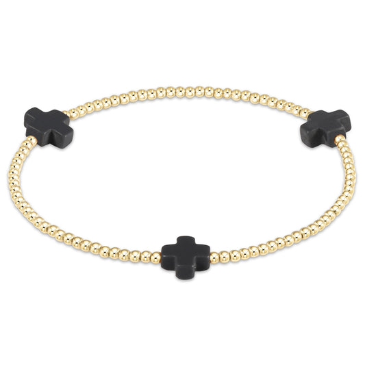 enewton Signature Cross 2mm Gold Beaded Bracelet in Onyx shown flat on a plain white background
