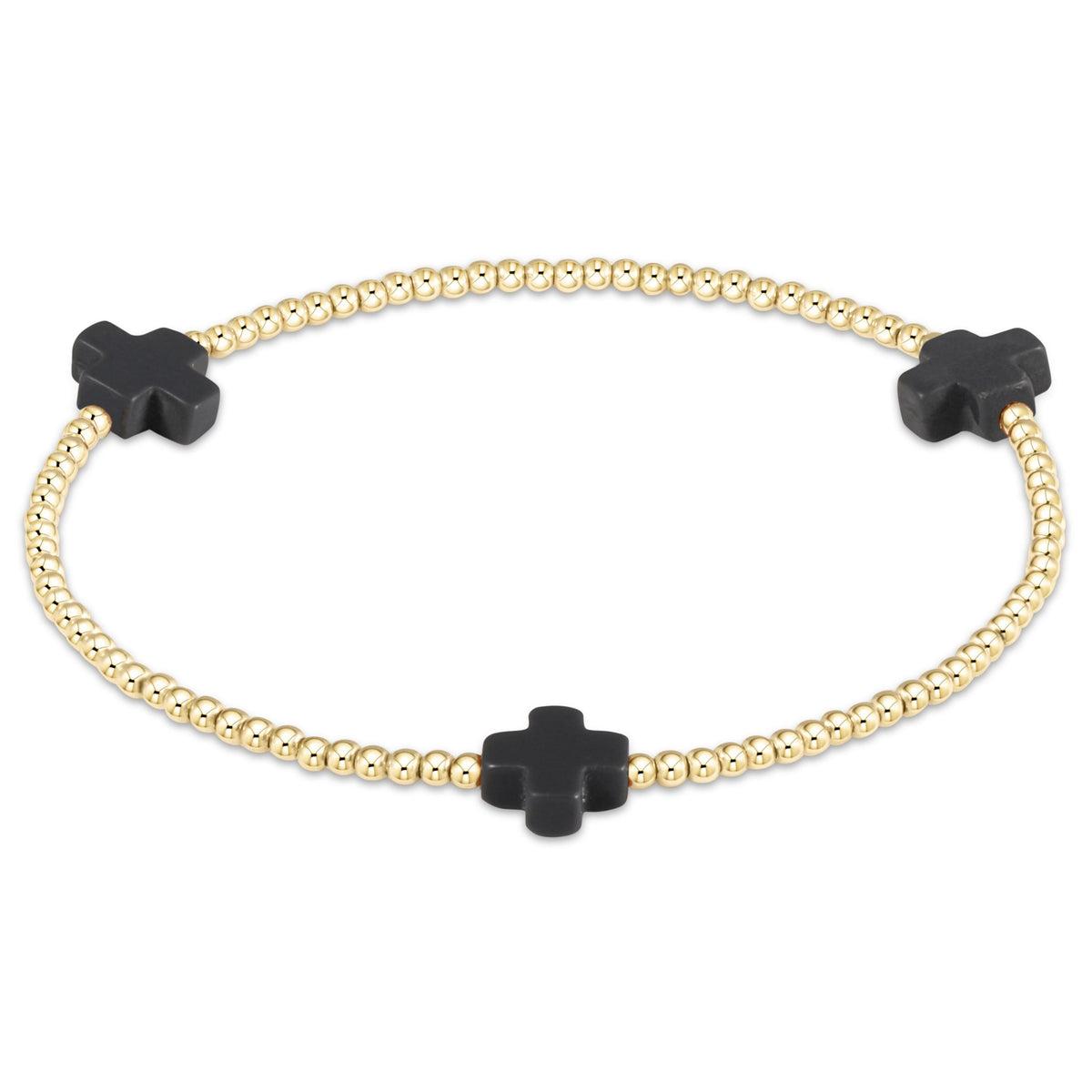 enewton Signature Cross 2mm Gold Beaded Bracelet in Charcoal shown flat on a plain white background