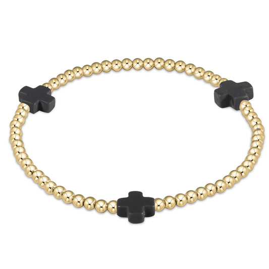 enewton Signature Cross 3mm Gold Beaded Bracelet in Charcoal shown flat on a plain white background