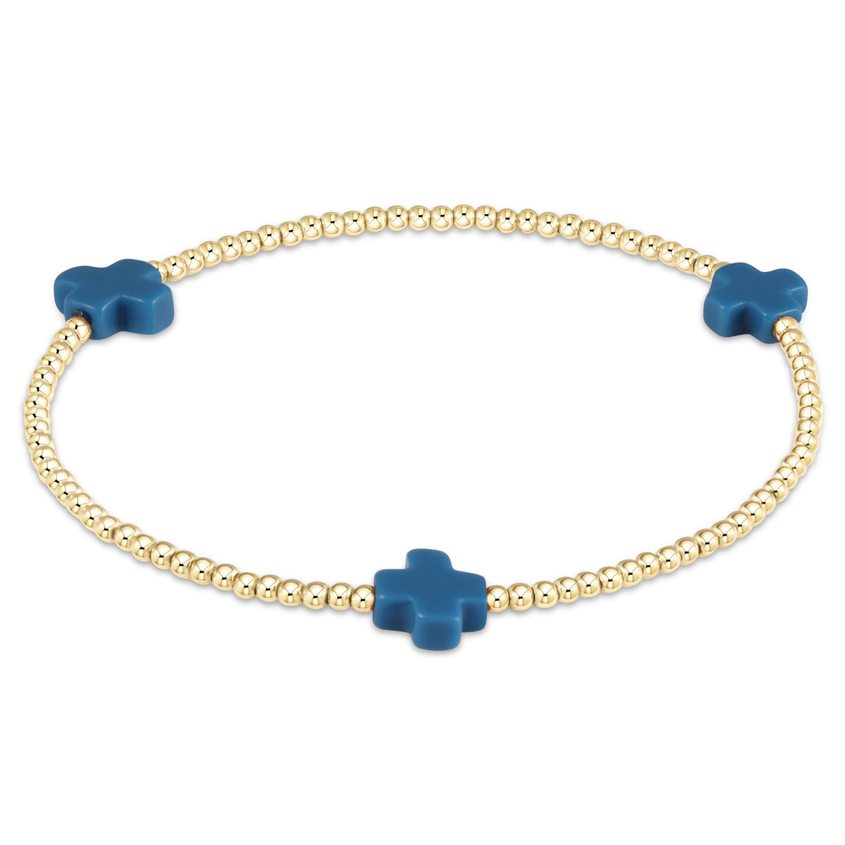 enewton Signature Cross 2mm Gold Beaded Bracelet in Cobalt shown flat on a plain white background