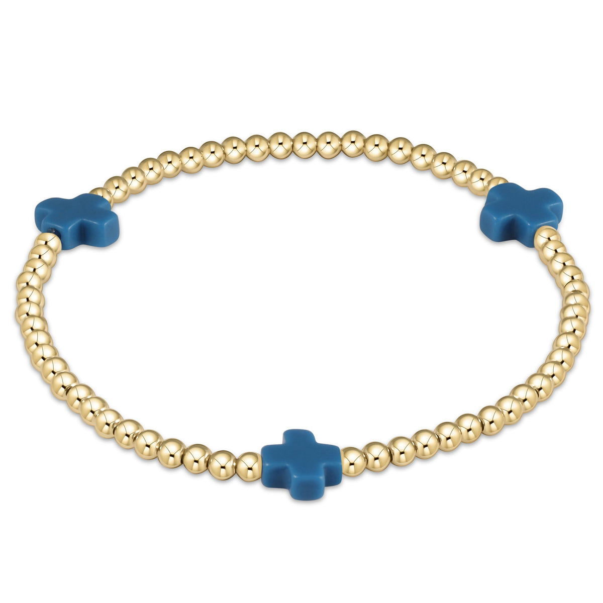 enewton Signature Cross 3mm Gold Beaded Bracelet in Cobalt shown flat on a plain white background
