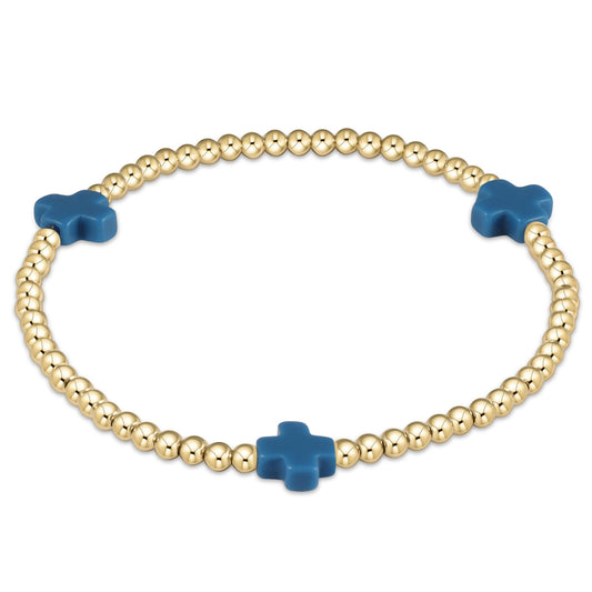 enewton Signature Cross 3mm Gold Beaded Bracelet in Cobalt shown flat on a plain white background