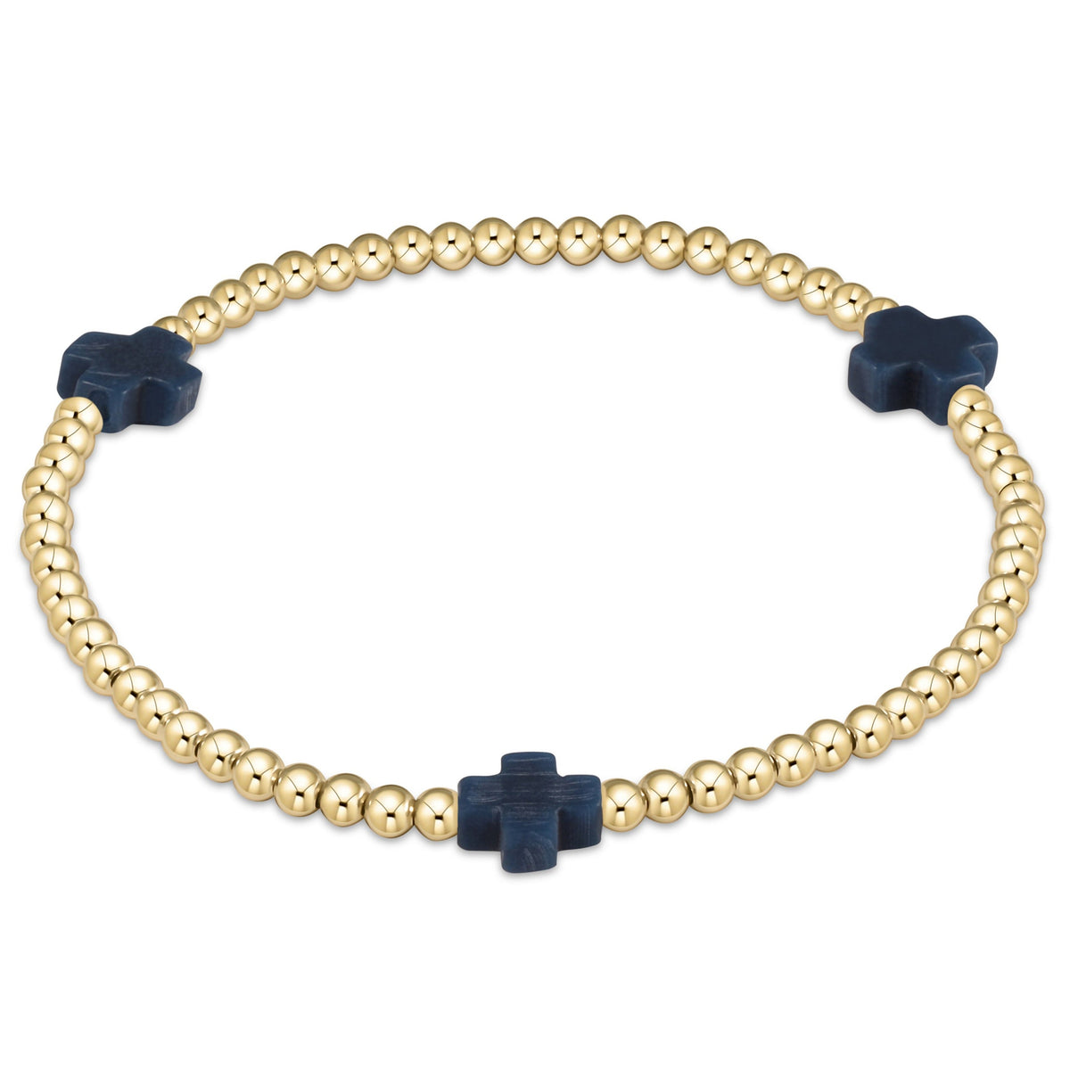 enewton Signature Cross 3mm Gold Beaded Bracelet in Navy shown flat on a plain white background