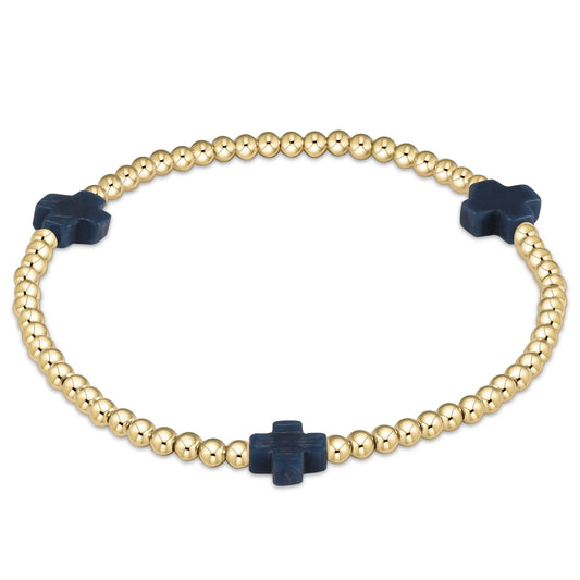 Signature Navy Cross Gold Pattern 3mm - Extends