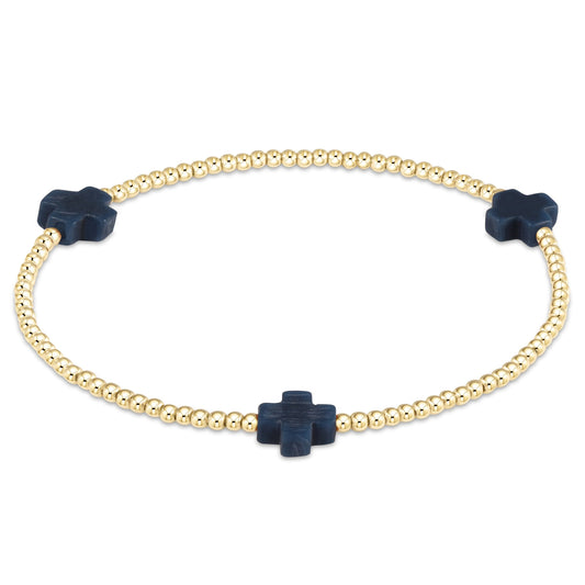enewton Signature Cross 2mm Gold Beaded Bracelet in Navy shown flat on a plain white background