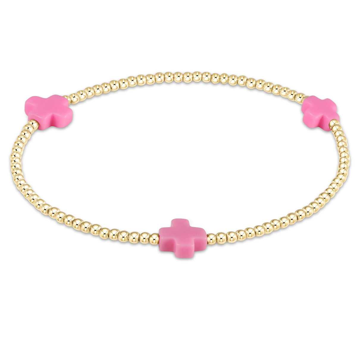enewton Signature Cross 2mm Gold Beaded Bracelet in Bright Pink shown flat