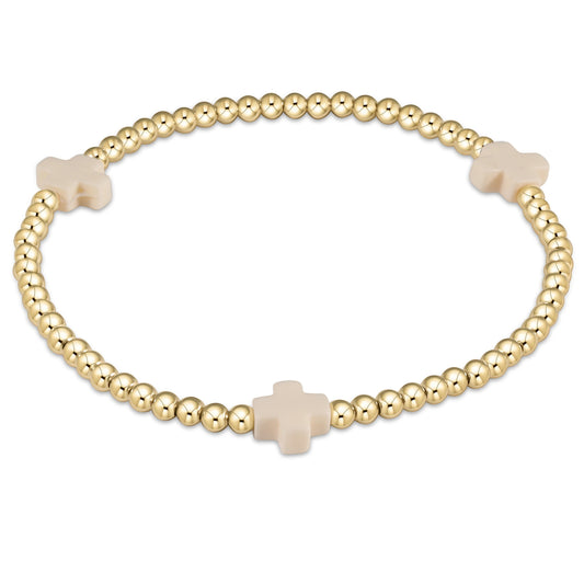 enewton Signature Cross 3mm Gold Beaded Bracelet in Off-White shown flat on a plain white background