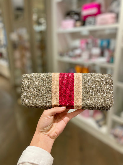 Pink & Red Fold Over Clutch W/ Happy inside