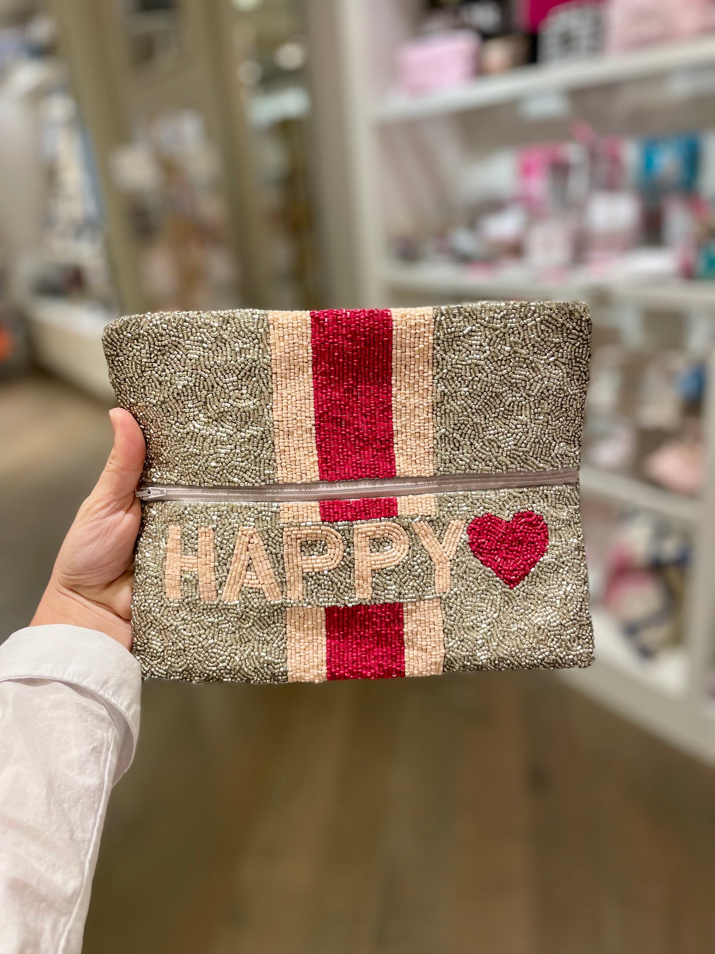 Pink & Red Fold Over Clutch W/ Happy inside