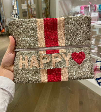 Pink & Red Fold Over Clutch W/ Happy inside