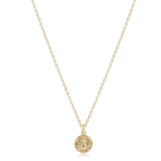 16" Necklace Gold - Saint Christopher Protection Small Gold Disc