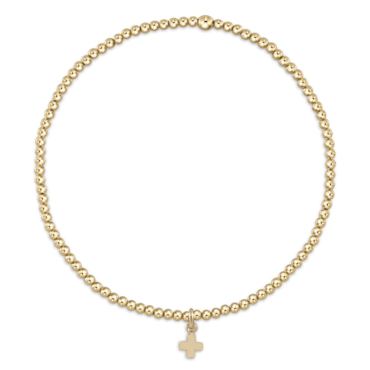 enewton Classic Gold 2mm Beaded Bracelet in Signature Cross Small shown flat