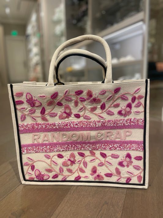 Pink Butterflies Large Beaded Tote