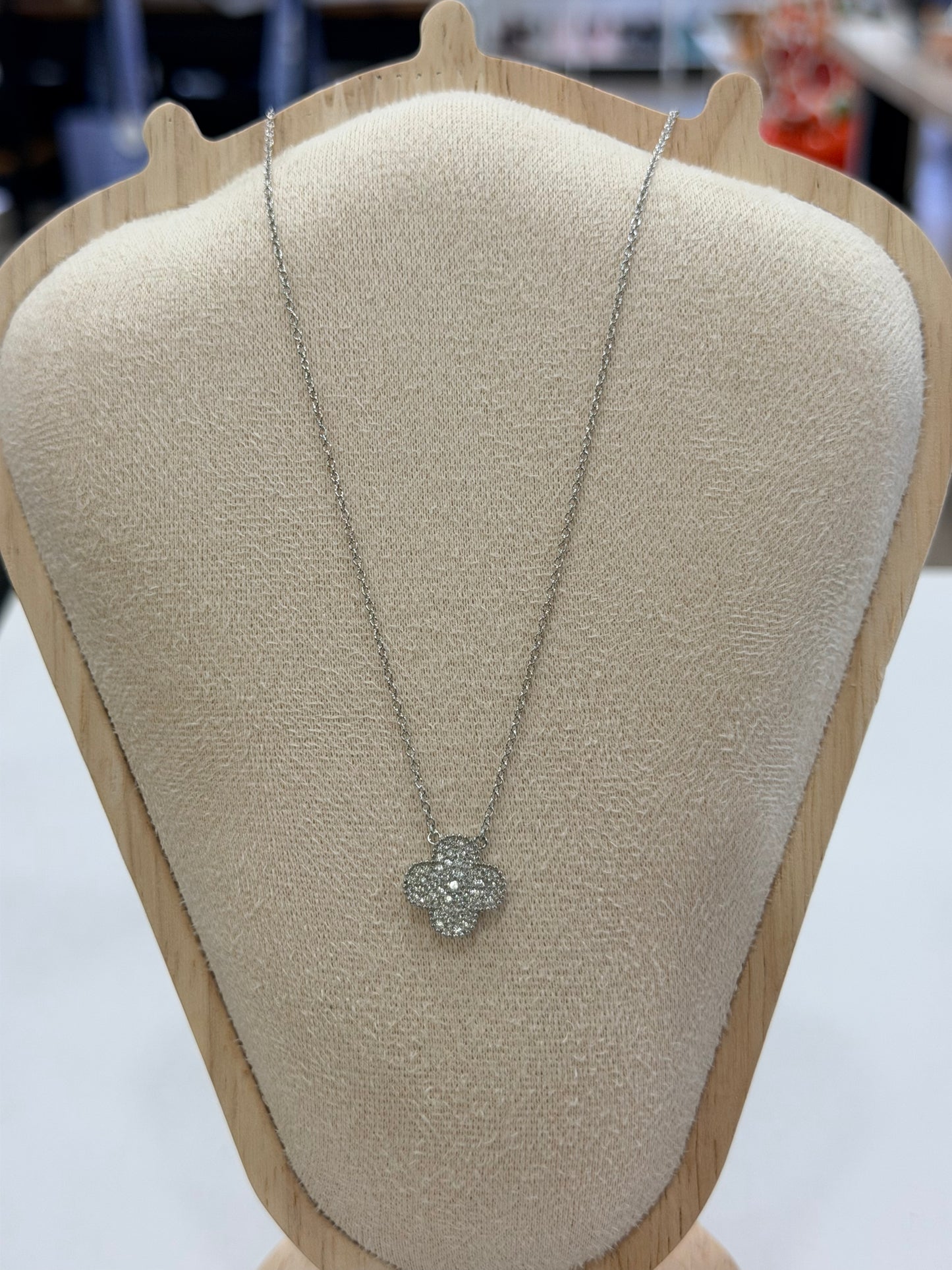 Silver Pave Small Clover Necklace