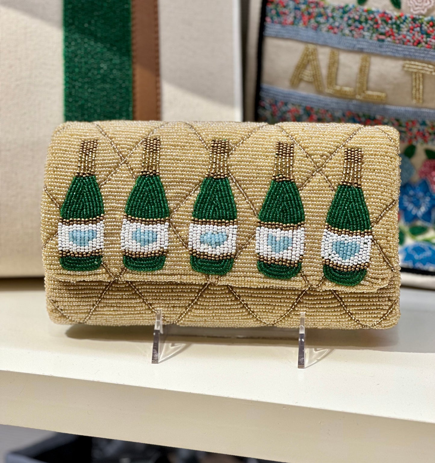 Structured Beaded Champagne Clutch