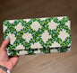 Structured Beaded Green Vine & Blue Flower Clutch