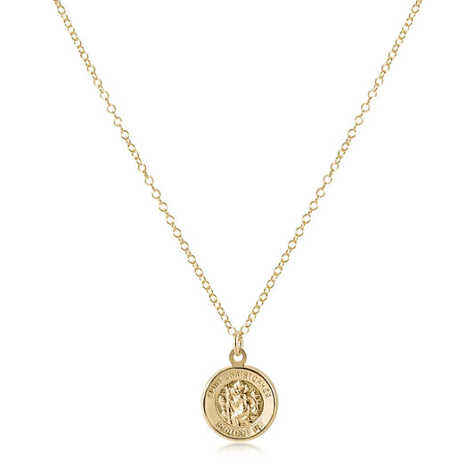 16" Necklace Gold - Saint Christopher Protection Gold Disc