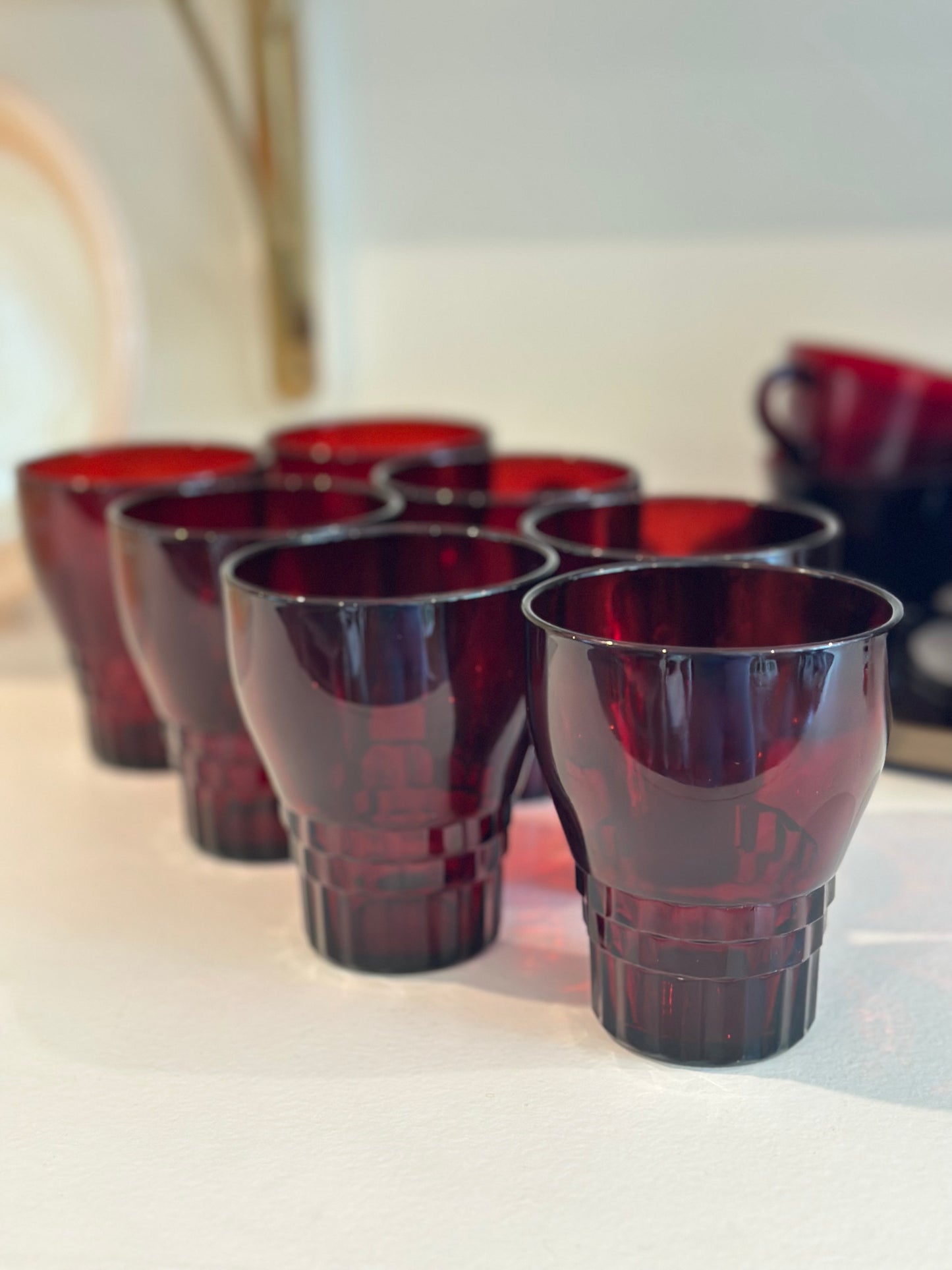 Vintage Anchor Hocking Royal Windsor Ruby Tumblers Glasses, Set of 7