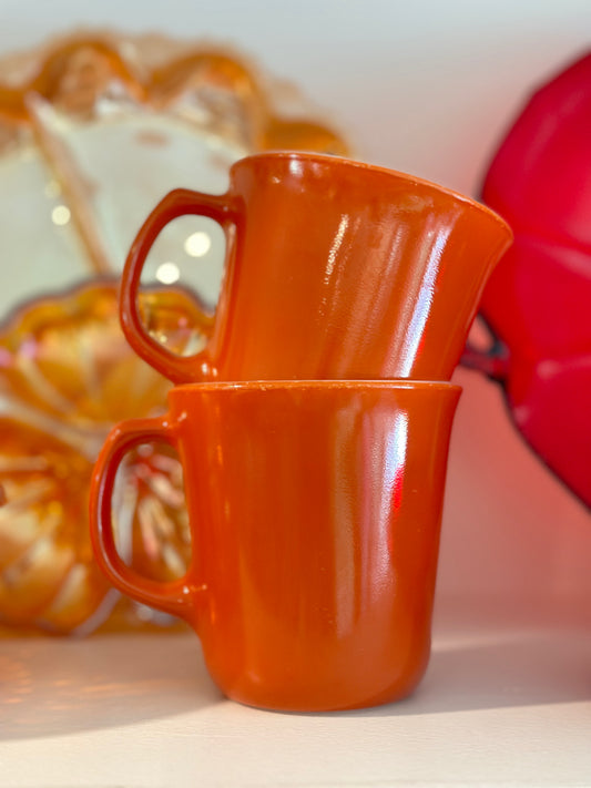 Vintage Pyrex Burnt Orange Mugs D Handle, Set of 2