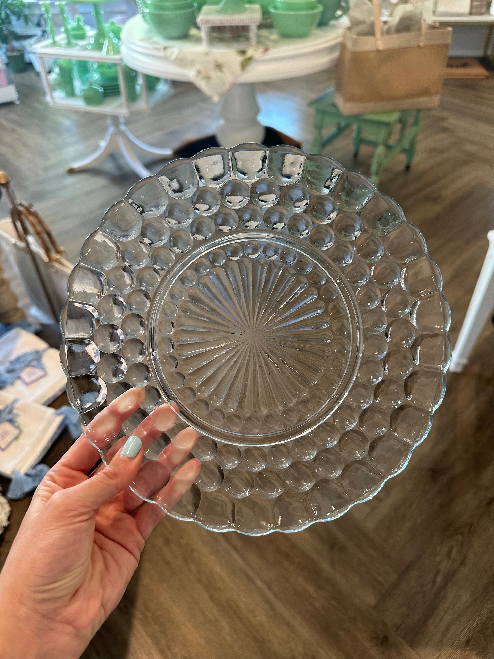 Vintage Anchor Hocking Blue Bubble Glass Cups & Saucers Set of 8