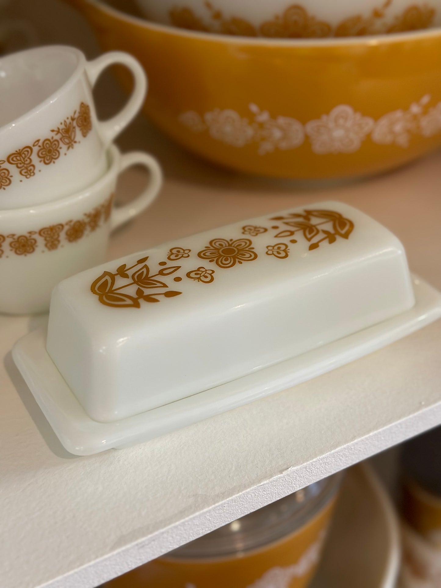 Vintage Pyrex Butterfly Gold Butter Dish