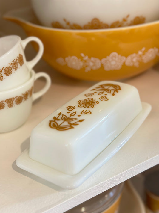 Vintage Pyrex Butterfly Gold Butter Dish