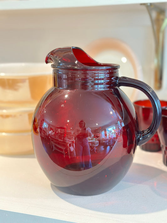 Vintage Anchor Hocking Ruby Red Glass Pitcher
