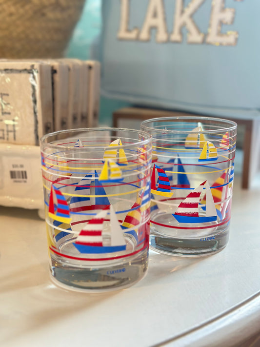 Vintage Culver Primary Color Sailboat DOF, Set of 2