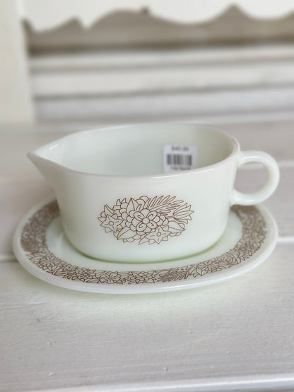 Vintage Pyrex Woodland Gravy Boat W/ Plate