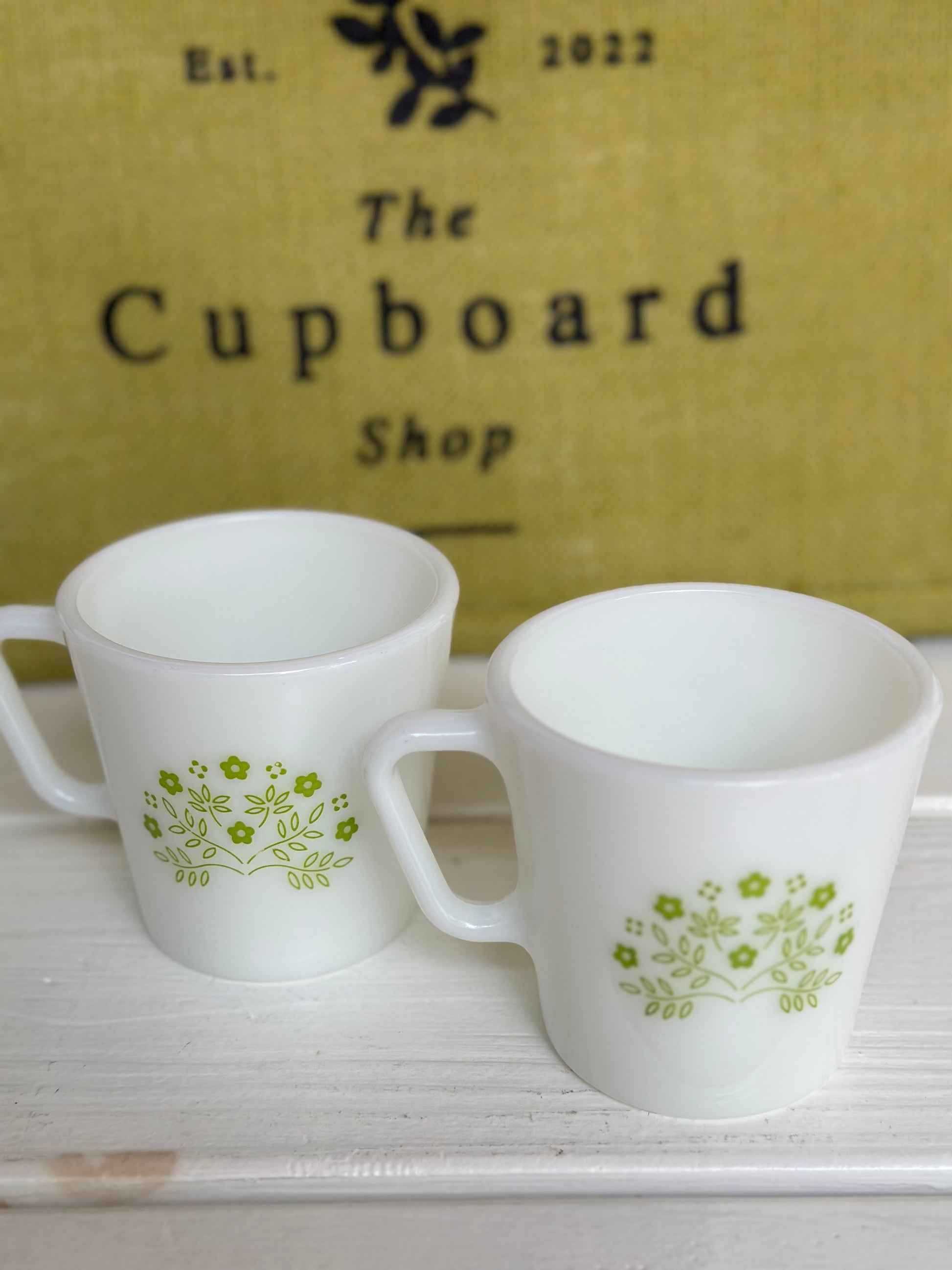 Vintage Pyrex Green Honeydew-Butterfly Gold 10oz Coffee Mugs, Set